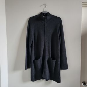 Eileen Fisher Merino Wool Italian Knit Full Zip Long Line Jacket Sweater Large